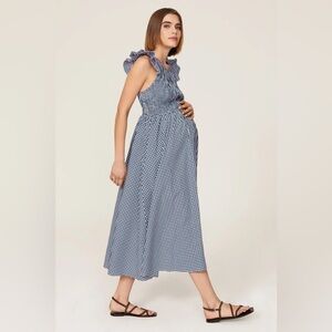 NOM gingham maternity Black and White Checkered Maxi Dress, size Small